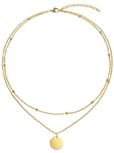 Cangall Kette für Damen, Halskette Damen aus langlebigem Edelstahl, 36-46cm Verstellbar Kette mit Kügelchen & Coin Anhängern, Doppelreihige Halskette mit & Kreuz Anhänger, Goldkette Silberkette