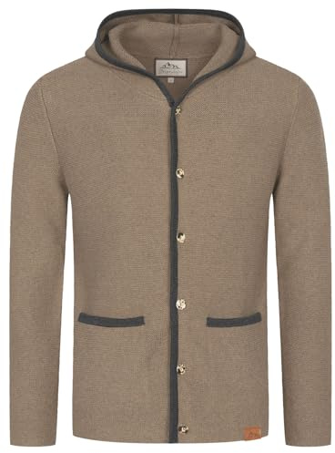 Steigenhöfer Cardigan da uomo con cappuccio – Cardigan per uomo – Max – Giacca tradizionale per abbigliamento Oktoberfest – Bottoni effetto corno – Alta tradizione tradizionale, marrone, S