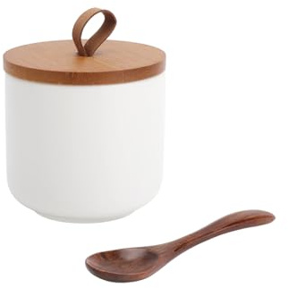 VOSSOT Tarro de cerámica con tapa 260ml – Azucarero pequeño hermético con asa y cuchara – Ideal como bote para matcha, recipiente de café o tarro de azúcar para cocina y regalo