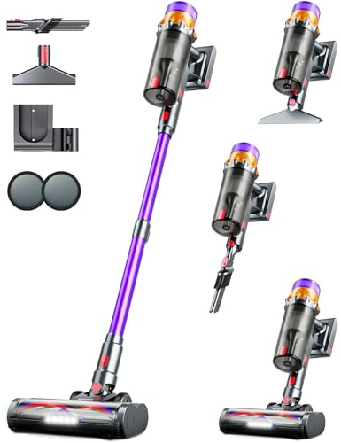Cordless Vacuum Cleaner, 500W 50KPA 60Mins Vacuum Cleaners for Home, Self-Standing Stick Vacuums with LED Display, Anti-Tangle, Lightweight, Rechargeable Wireless Vacumm for Pet Hair Carpet Floor
