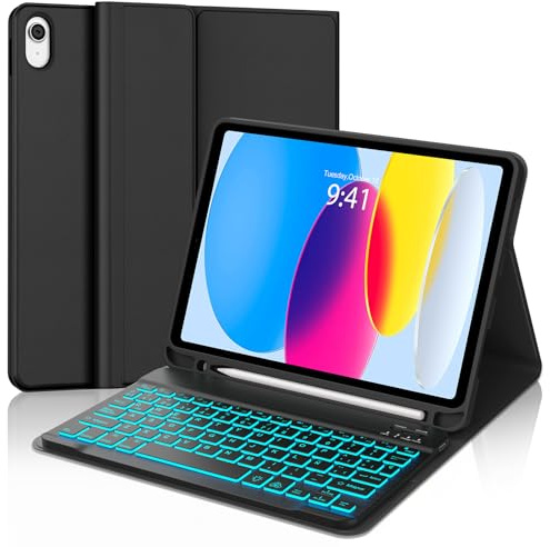 Zoo_huuie Funda Teclado para iPad 11 Generación A16 2025/10 Generación 2022 (11/10.9 Pulgadas), Bluetooth Magnético Teclado para iPad 10 Gen 2022, Retroiluminación de 7 Colores, QWERTY Español, Negro