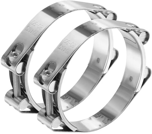sourcing map 2pcs T-Bolt Hose Clamp 80-90mm (3.2-3.5) 304 Stainless Steel Double Head Adjustable Intake Radiator Tube Clamps for Automotive Plumbing Industrial Intercooler Pipe