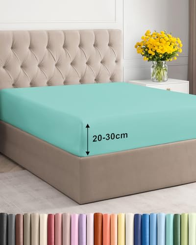 Spannbettlaken 160x200 - Mikrofaser Spannbetttuch 30cm (12) - Spa-Blau