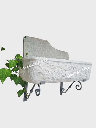 Lavello Lavandino In Cemento Con Staffe in Ferro, Lavabo Sospeso, Fontana A Muro Parete, Vasca E Gocciolatoio reversibile - Larghezza 80x40 Cm - Per Esterno Da Giardino Colore Sfumato grigio chiaro