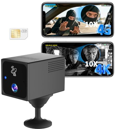 Bextgoo Überwachungskamera mit SIM Karte, 4K 4G LTE Kamera ohne WLAN | mit Akku 5200mAh, 4G Autokamera Kabellos, 160° Blickwinkel, 4K Nachtsicht, KI-Radarerkennung, für Auto, Reise, Camping