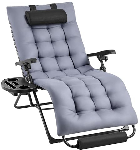 Yaheetech Sdraio da Giardino, Sdraio Lettino Prendisole Richiudibile, Sdraio Mare con Cuscino Poggiatesta, imbottitura ergonomica extra larga, Poggiapiedi, Portabicchieri (1, Grigio Scuro)