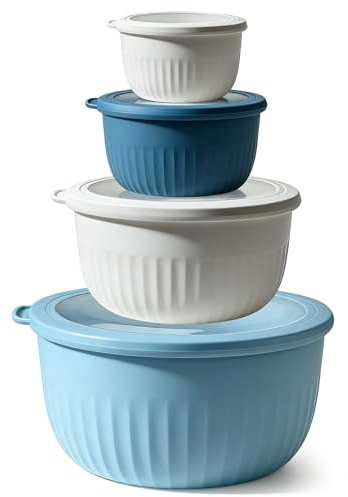 JTOOYS Mixing Bowls with Lids - 4-Piece BPA-Free Nesting Mixing Bowls Set Plastic Large Capacity & Airtight Leak-Proof Salad Bowls Set for Kitchen & Food Storage, Dishwasher Safe