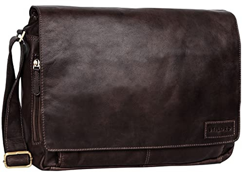 STILORD Rick Schultertasche Leder für 15,6 Zoll Laptop Umhängetasche Aktentasche Bürotasche Unitasche Büffel-Leder Farbe:Cognac - Hellbraun