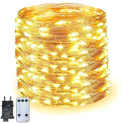 EASTERNSTAR Led Lichterkette Kupferdraht 20m 200 LED Mit EU Stecker 8 Modi Wasserdichte Dekoration innen außen Garten Hochzeit Party Weihnachten Beleuchtung Warmweiß
