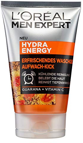L'Oréal Men Expert Hydra Energy Rengörings-/tvålfri tvättgel, med C-vitamin, pordjup rengöring (2 x 100 ml) | Tvålfri, med C-vitamin och guarana, pordjup rengöring