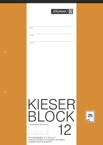 BRUNNEN 1042237 KIESER-Zeichenblock (A4, 25 Blatt, blanko, mit Rand, gelocht, 150g/m²) (10)