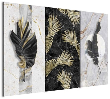 murando - Quadri Moderni Camera da Letto, Tropicale Foglie Effetto 120x80cm | Chiodi Inclusi, 3 Pezzi, Quadro Moderno, Stampa su Tela, Componibili, Resistenti Allo Sbiadimento, Produzione Europea