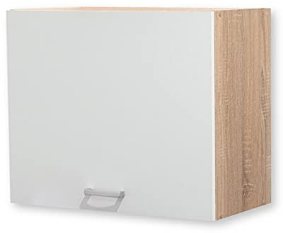 Stella Trading ANDY Armoire suspendue moderne de cuisine en aspect chêne Sonoma, blanc mat - Armoire de cuisine spacieuse avec beaucoup d'espace de rangement - 60 x 50 x 31 cm (L/H/P)