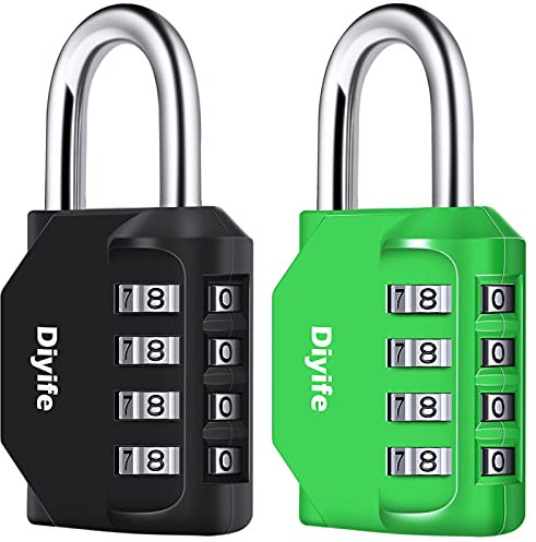 Diyife Zahlenschloss Hochleistungsschloss, 4 Stellig Rücksetzbares Kombinationsschloss, Wasserdicht Vorhängeschloss für Schule, Fitnessraum, Außenschuppen, Haspeschrank, Tor - Schwarz Grün