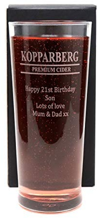 Regalo Personalised 20oz Pint Glass - Kopparberg Cider Design | Laser Engraved in Our UK Workshop, Add a Name & Message | Glass Only, Drink Not Included | 18+ (Cardboard Gift Box)
