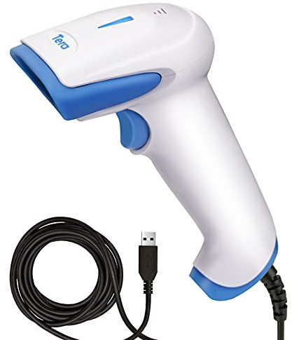 Tera CCD 1500 Barcode Scanner 1D Barcodescanner Wired Barcode-Scanner Kabelgebunden Barcode-Leser für Bildschirm, mit Antibakteriellem Material, Modell 1500C (Weiß-Blau)
