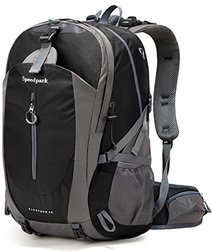 Wasserdichter Wanderrucksack für Herren Damen 40L leichte Outdoor-Tasche Rucksack geeignet für Reisen und Camping, Schwarz（misst 21,3 x 13,8 x 9,1 Zoll）