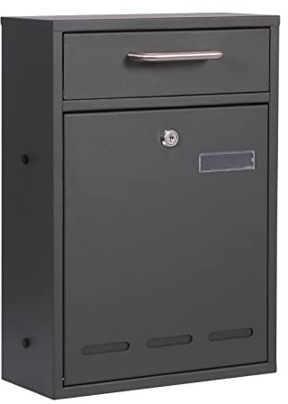 Wiltec Buzón Antracita V53 casilla de Correo con Placa de identificación, mirillas y 2 Llaves como buzón de Pared o buzón Independiente