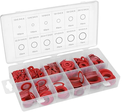 fiber dichtungen sortiment,600 Stück rote Vulkanfiber-Unterlegscheiben-Dichtung Red Vulcanized Fiber Gasket Dichtung Steel rundes Isolierpapier rotes Stahlpapier-Sortiment-Kit Paper Sorting