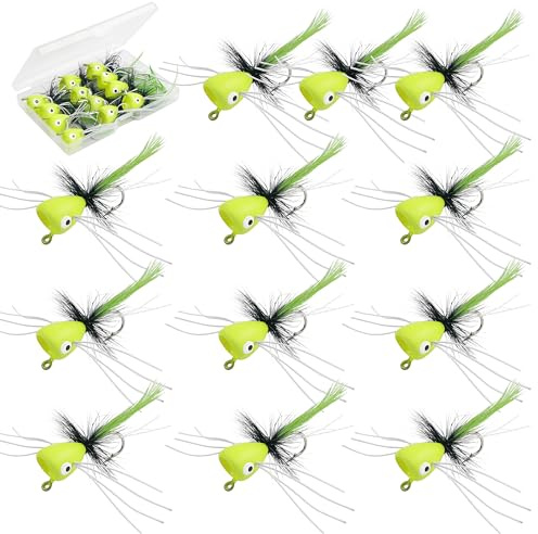 Fly Fishing Poppers Fishing Lures Assortment Kit Dry Flies Wet Flies Popper Lures for Bass Panfish Trout Bluegill Salmon Freshwater 12pcs