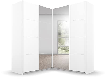 Rauch Möbel QUADRA, Eckschrank, Farbe Weiß, Breite 181 cm | Eckschrank mit Schwebetüren, 4-türig, mit Spiegel, für Schlafzimmer, Gästezimmer, Ankleidezimmer, Garderobe