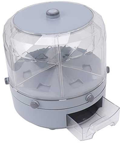 Rotatable Dry Food Container, Clear Body 13.2lb Capacity Airtight 6 Grid Food Grade Materials Rotating Rice Dispenser for Grain for Kitchen (Grey)