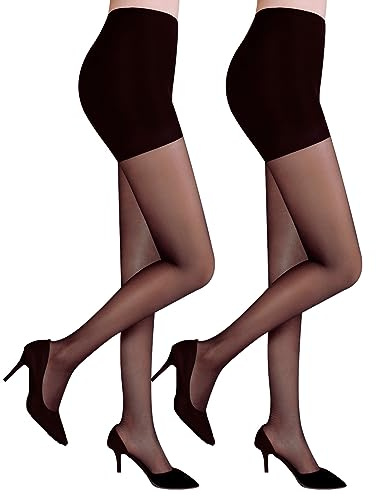 Citystl 2 Pack Women's Black Tights, 30D Sheer tights Control Top Pantyhose with Reinforced Toes