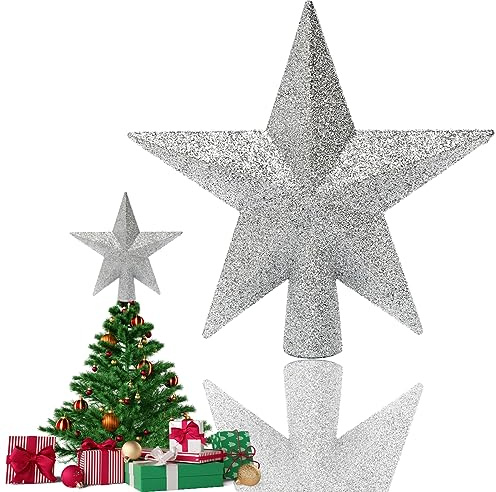 Christbaumspitze Silber Stern–20,5cm Weihnachtsbaumspitze Silber Glitzer,3D-Design aus bruchsicherem Kunststoff,UltraleichteTannenbaumspitzeSternSilber(20g),Robust&LanglebigfürdenWeihnachtsbaum