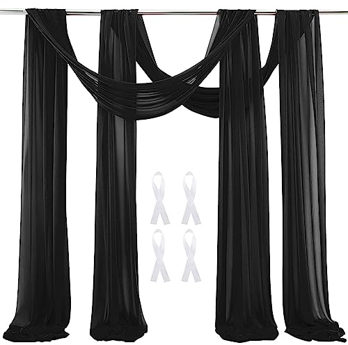 auons Hochzeit Bogen Sheer Vorhänge Hintergrund, 600x75cm Voile Vorhang Chiffon Drapierung, Tüllstoff Vorhänge Arbor Draperie für Hochzeitszeremonie Empfang Party Deckendekor, Schwarz, 2 Panels