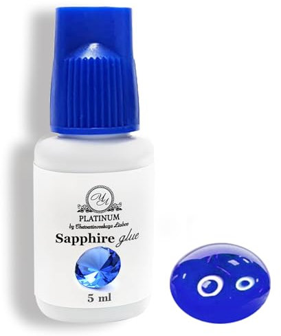 PLATINUM by Chetvertinovskaya Liubov Pegamento de pestañas de Sapphire para extensiones de pestañas - Azul El pegamento para pestañas dura 6 semanas - Lash Glue se seca en 0,5 segundos - 5ml