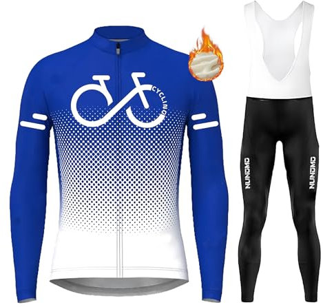 Abbigliamento Completo Ciclismo Uomo Tuta Bici da Corsa Invernale Maglia MTB Manica Lunga + Salopette Imbottiti con Gel 9D MTBGel Traspirante e ad Asciugatura (TYPE-3B,M)