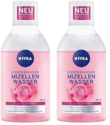 NIVEA Rosenwasser Mizellenwasser (400 ml), Gesichtsreinigung mit MicellAIR Technologie und natürlichem Rosenwasser, sanftes Mizellen Reinigungswasser (Packung mit 2)