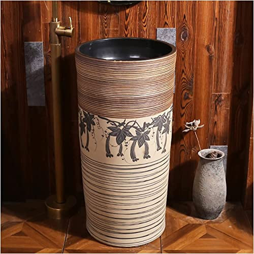 Kunst-Badezimmer-Waschbecken mit vollem Sockel, Standwaschbecken, modernes Keramik-Badezimmer-Waschbecken, freistehendes Waschbecken (G mit Spiegel)