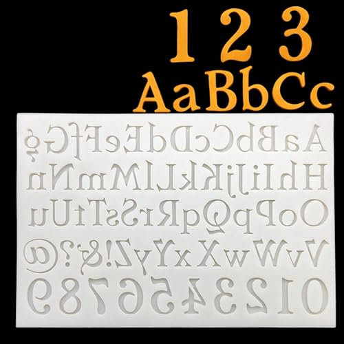 Stampi in silicone per artigianato in resina, 19,8 x 13,3 x 0,8 cm, con lettere dell'alfabeto, numeri, lettere dell'alfabeto, stampo per pasta di zucchero, cupcake, cioccolato, strumenti per la
