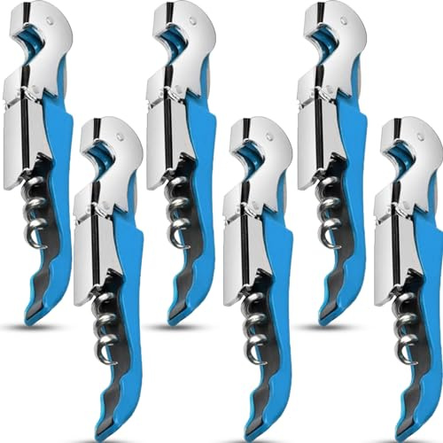 cssopenss 6 Pieces wine key wine opener Professional Waiter Corkscrews Stainless bottle opener Fold Serrated Foil Cutter Key for Family, Company Party,Bars,Restaurants(blue)