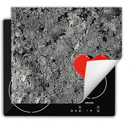 DarHaus Herdabdeckplatte Einteilig Küche Herdabdeckung Ceranfeld Herdabdeckplatten Anti Rutsch Matte Aufrollbar 60x52 cm, rot - herz