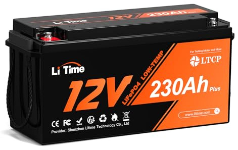 Litime 12V 230Ah Plus LiFePO4 Batterie mit Low-Temp-Schutz Eingebautes 200A BMS, Max 2944Wh Energie, Lithium Batterie Perfekt für Boot, Wohnmobil, Solaranlage, Hausenergiespeicher