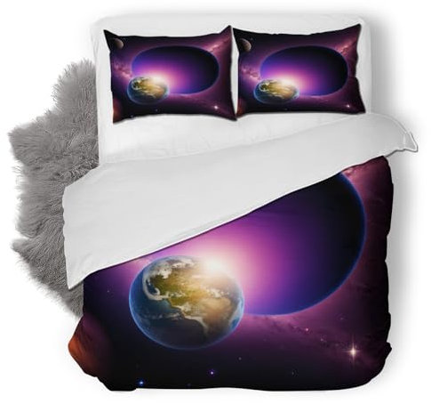 Sternenhimmel Bettwäsche 240x220 cm Weich Mikrofaser Weltraum Kinder Bettwäsche-Set mit Reißverschluss 3 Teilig Bettbezug Set mit Kissenbezug 80x80 cm