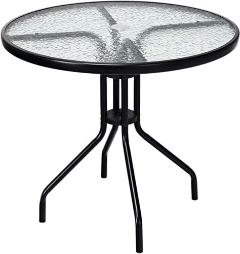 TANGZON Outdoor Dining Set, Patio Tempered Glass Table and Folding Chairs Set with Umbrella Hole, 3/5 Pieces Garden Furniture Set for Lawn, Backyard, Balcony (Table)