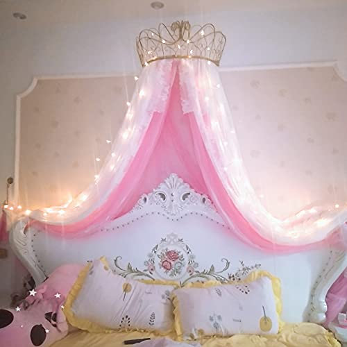 GUHPZA Betthimmel für Kinder, rundes Baumwoll-Moskitonetz, Kuppel-Bettnetz, Baldachin, Vorhang, Baldachin für Einzel- bis Kingsize-Betten, Heimreisegebrauch (Rosa 1,2 m Bett)