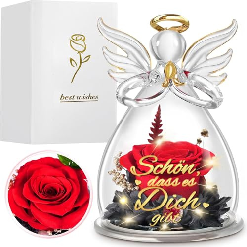 Johiux Engel Figur Geschenk für Frauen - Infinity Rose Mit Spruch 'Schön, Dass es Dich Gibt' - Ewige Blume für Jahrestag, Geburtstag - Für Ehefrau, Mum, Oma