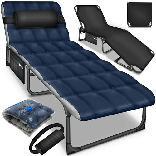 tillvex® Cama de Camping Plegable con Cojín Cervical, Soporta hasta 280 kg | Tumbona de Camping Acolchada, Ideal para Exteriores e Interiores, como Cama para Invitados