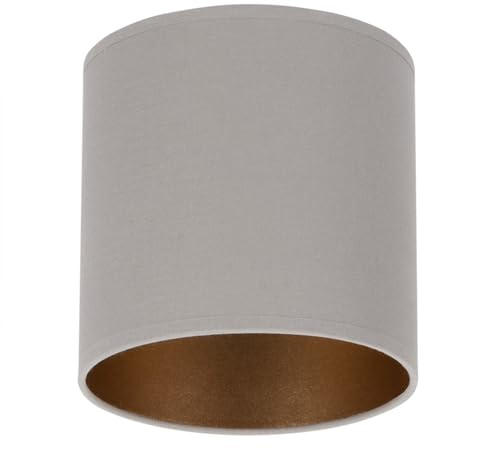 alfalux Lampenschirm Für Tischlampe Stehlampe Wandleuchten Undurchsichtig Aus Stoff Auf Goldenem PVC Zylinder E27 Fassung CL-GR Grau Gold 15 x 15 cm