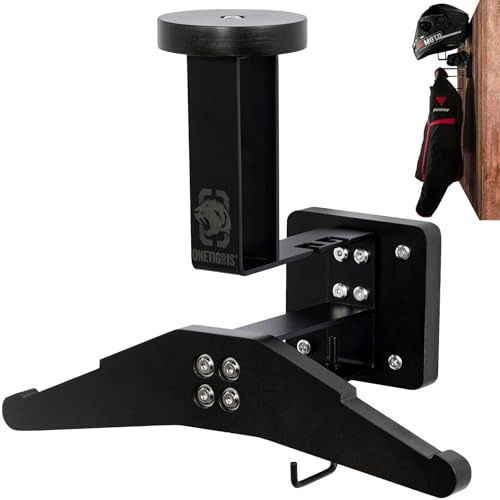 OneTigris Motorcycle Helmet Holder Wall Mount, Heavy Duty Gear Rack | Supports up to 40kg, Space-Saving Storage for Helmets, Jackets & Riding Gear