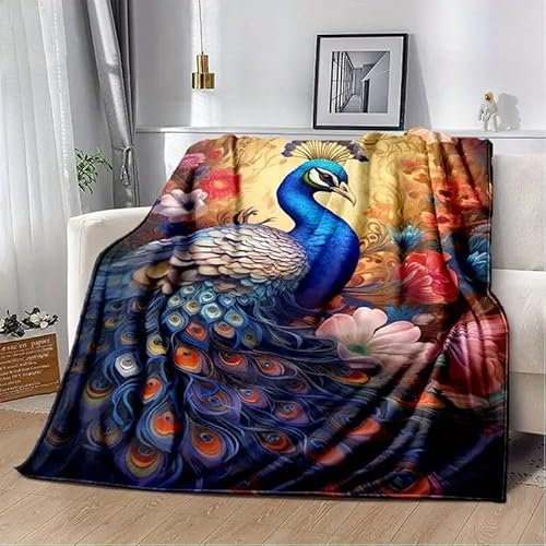 YZQGLHP Kuscheldecke 150x200 Pfau Kuscheldecken Falten Beständig Weich Flanell Flauschige Decke für Fernsehen, Auf Dem Sofa/Bett Faulenzen