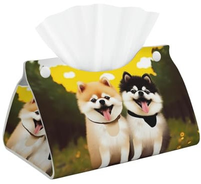 Taschentuchbox-Abdeckung, Leder, langer Gesichtstuchhalter, moderner Taschentuchhalter für Badezimmer, lustig, zwei Hunde, Auto, Gesichtspapier, Organizer, Spender für Schminktisch, Büro, Schlafzimmer