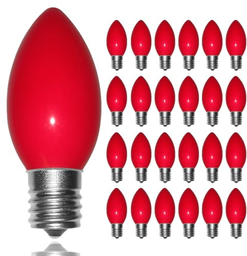 Wxuean C9 Red Valentines Christmas Light Bulbs, 25 Pack Ceramic Red Replacement Light Bulbs, E17 Intermediate Base Edison Bulb for Outdoor Christmas Lights Valentines Decor Lights, 7 Watts