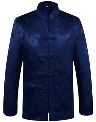 Tang Suit Men Hanfu Chinese Traditional Clothes Long Sleeve Top and Pants,Kung Fu Shirt Uniform Tang Suit Jacket Men Silk (Blue, M)