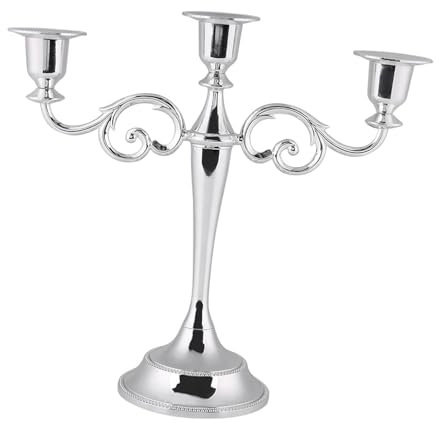 3-Armiger Metall-Kerzenhalter Im Europäischen Stil, Kandelaber, Hochzeit, Heimdekoration für Abendessen bei Kerzenschein (Silber)