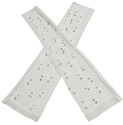 Zgehnao Lange Hochzeits-Fäustlinge, lange Hochzeits-Fäustlinge, luxuriöse Brauthandschuhe, Perlen, Dekoration, Handschuhe, transparent für Hochzeiten und verschiedene Anlässe, weiß,